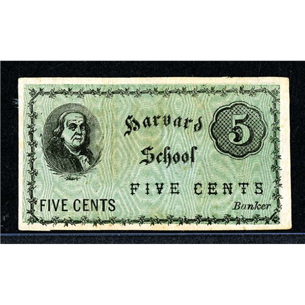 Harvard School, ND (ca.1860-80s), Issued College Currency Fractional Scrip Note