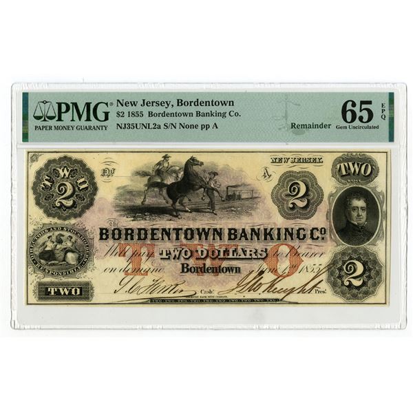 Bordentown Banking Co., 1855, Issued Remainder Banknote