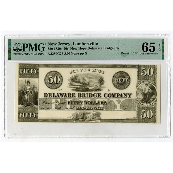 New Hope Delaware Bridge Co., ND (1830-40s), Remainder Banknote