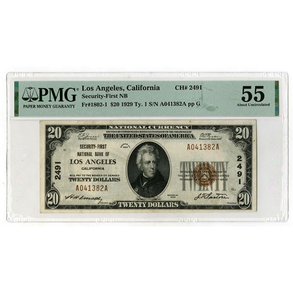 Security-First National Bank of Los Angeles, 1929, $20, Ty.1, Issued National Currency