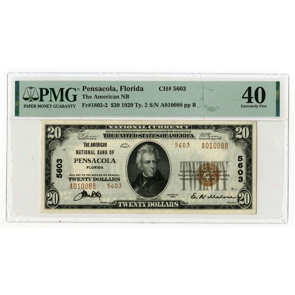 American National Bank of Pensacola, 1929, $20 Ty.2, Charter# 5603, Issued Banknote