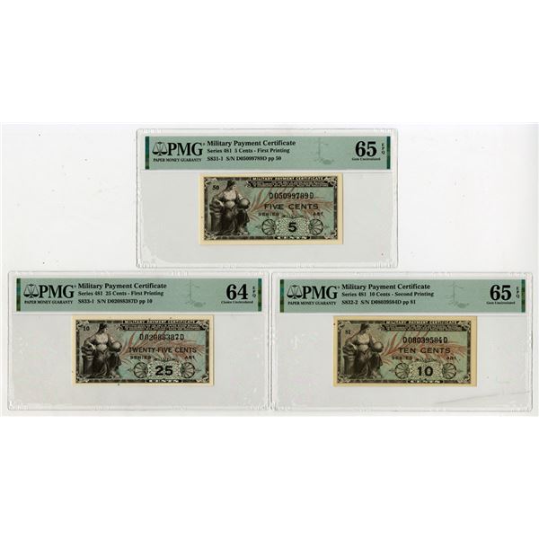 U.S. Military Payment Certificate Trio, ND (1951), Series 481 Issued Banknotes - First Printing