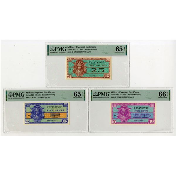 U.S. Military Payment Certificate Trio, ND (1954), Series 521 Issued Banknotes, All Second Printing