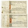 Image 1 : Proprietors of the Woman's Journal 1870 Issued Pair of Stock Certificates from the Samuel May family