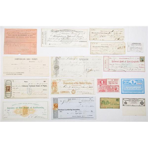 Checks, Drafts, B.O.B. Philatelic Tax Stamps, and Miscellaneous Ephemera, ca.1821 to 1920s.