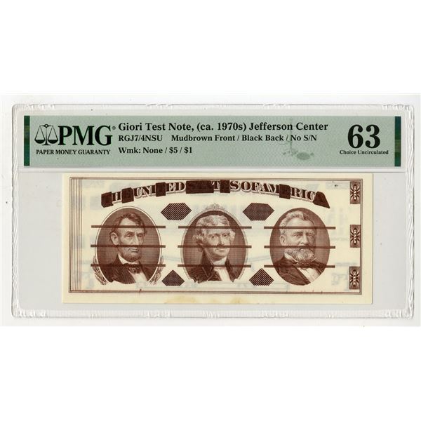 Giori Test Note, Jefferson Center, (ca.1950 to 1970s), Test Note