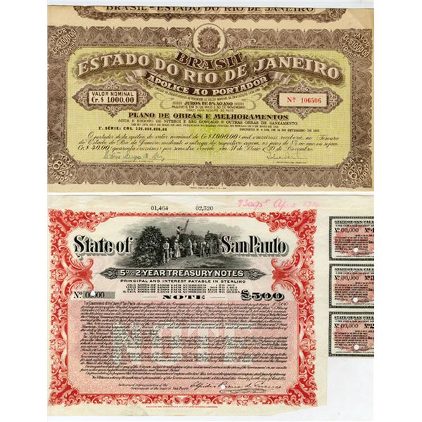 Brazil, Specimen and I/U Pair of Bonds, 1914 and 1953