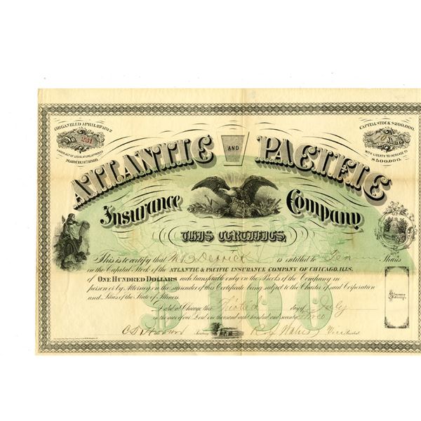 Atlantic and Pacific Insurance Company, 1873, I/U Stock Certificate