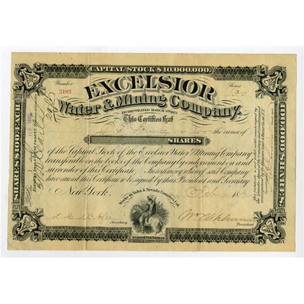 Excelsior Water & Mining Co., 1883, I/U Stock Certificate