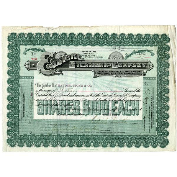 Eastern Steamship Co. 1909 I/U Stock Certificate