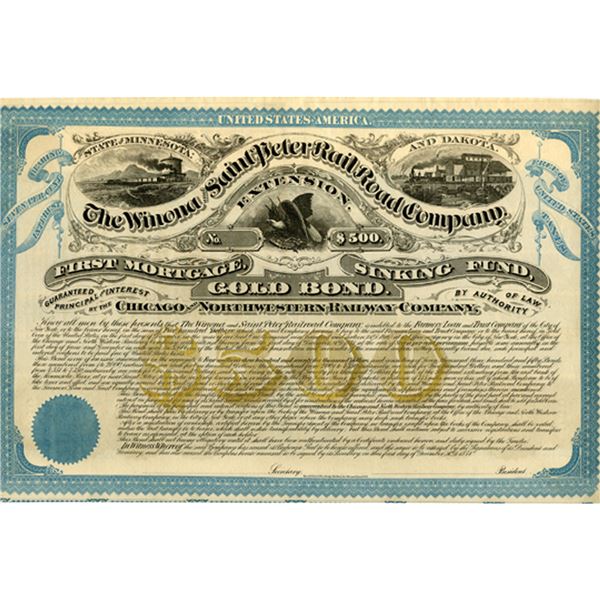 Winona and Saint Peter Railroad Co., 1871, Specimen Coupon Bond Rarity