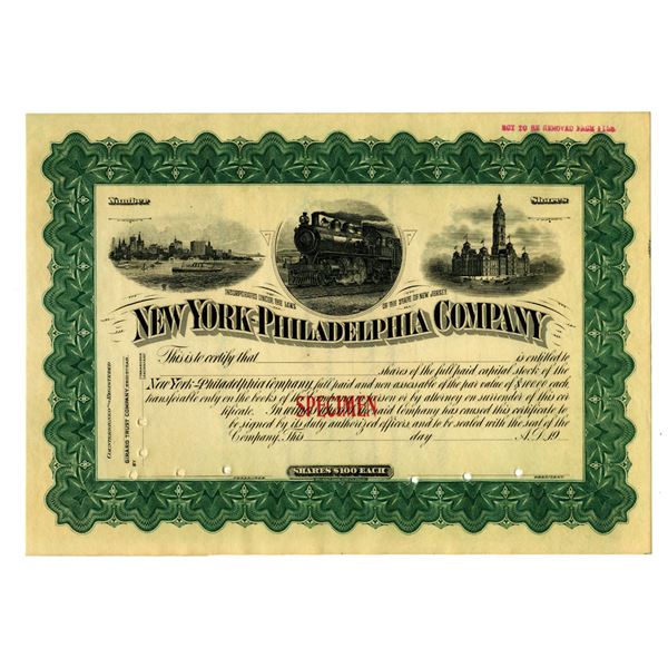 New York-Philadelphia Co. ca. 1900 Specimen Stock Certificate