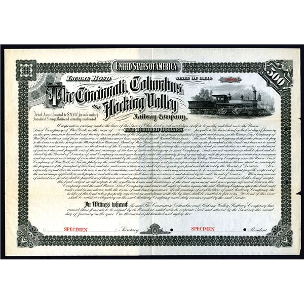 Cincinnati, Columbus and Hocking Valley Railway Co., 1882 Specimen Bond.