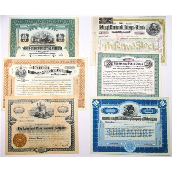 Railroad Assortment of Stock and Bond Certificates, 1890 to 1930s