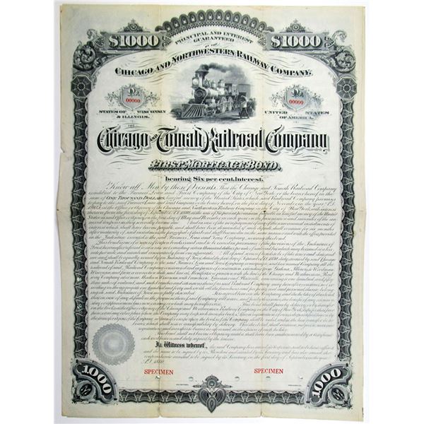 Chicago and Tomah Railroad Co. 1880 Specimen Bond Rarity