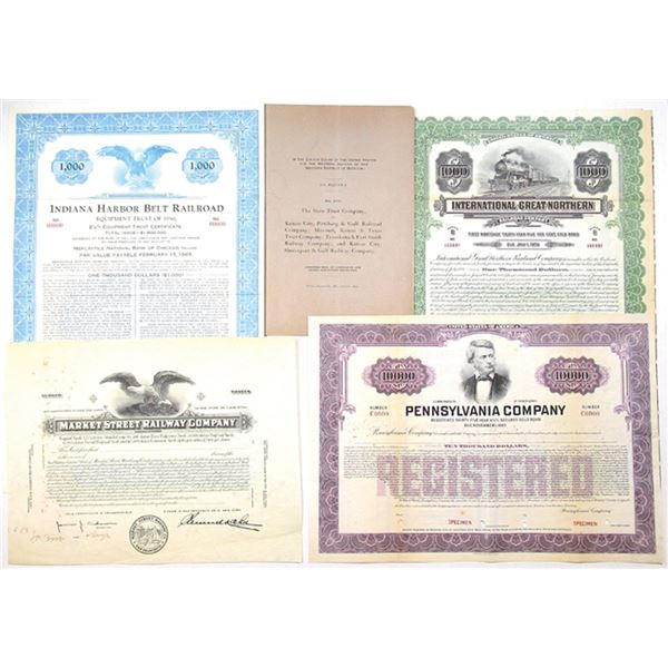 Railroad Assortment of Specimen and Proof Stocks, Bonds, and Ephemera, 1899-1950