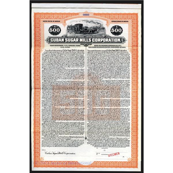 Cuban Sugar Mills Corp. Specimen Bond.