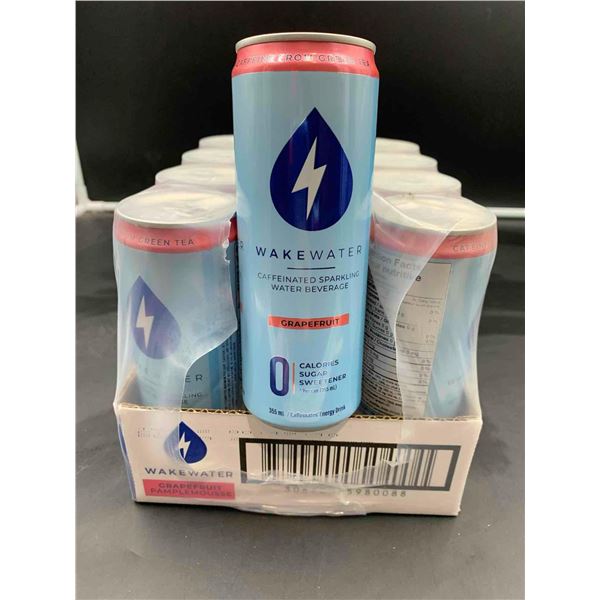 Wake Water Caffeinated Sparkling Water Beverage 355ml x 12 Grapefruit Flavor