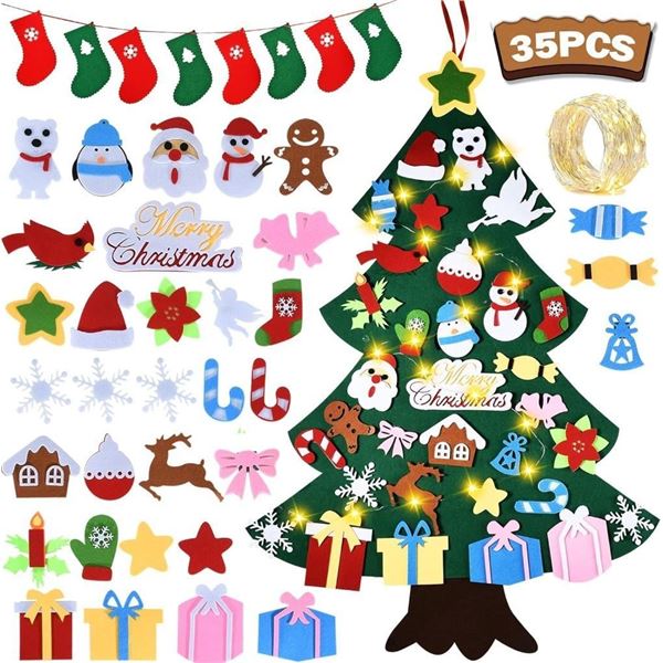 3.4FT Felt Christmas Tree Set| with 34pcs Ornaments for Kids| Xmas Door Wall Hanging Decorations