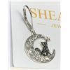 Image 3 : Cat Earrings, 925 Sterling Silver Black Kitty with Crescent Moon and Star Design, Dangle Drop Earrin