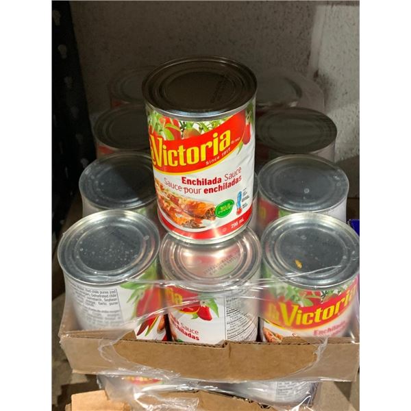 A pack of 12 La Victoria Enchilada sauce.