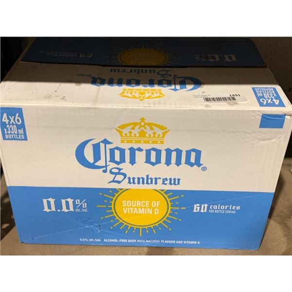 A case of 24 bottles of Corona sunbrew 0% alcohol.