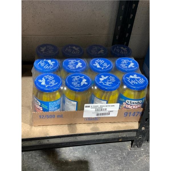 Vlasic Stackers 12 jars of pickles.