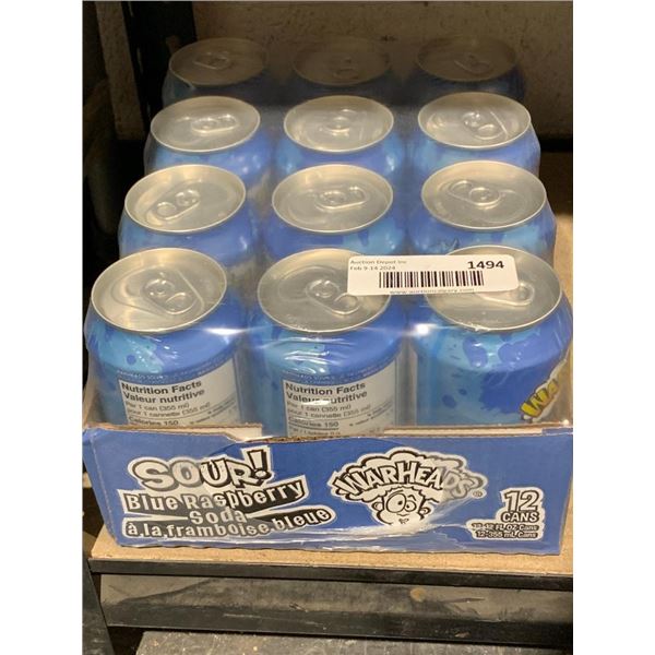 Warheads a case of 12 sour BlueRasberry soft drinks.