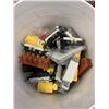 Image 3 : BUCKET AND TRAY OF ASSORTED ELECTRICAL ITEMS,  SOCKETS, PLUGS AND EMT STRAPS