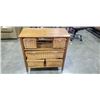 Image 1 : WOOD AND RATTAN DRAWER STORAGE UNIT, ONE MIDDLE DRAWER MISSING