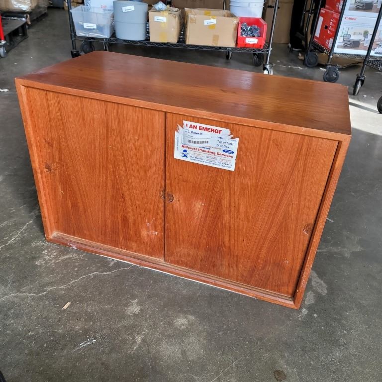 VINTAGE TEAK SLIDING DOOR STORAGE UNIT