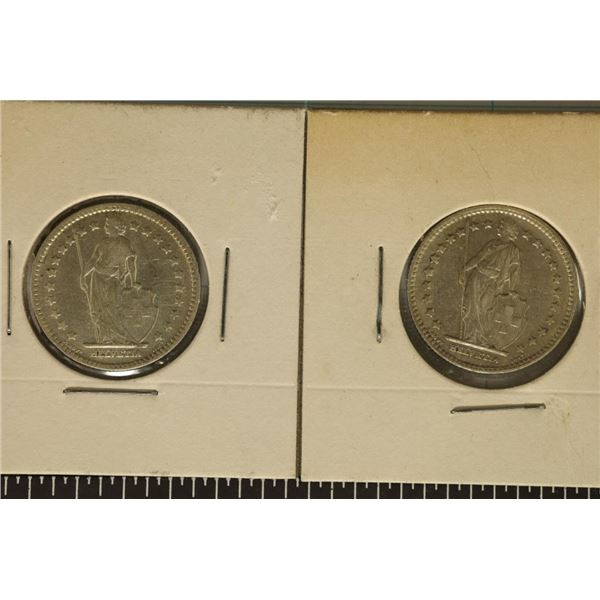 1900 & 1910 SWISS SILVER 1 FRANCS. .2684 OZ. ASW