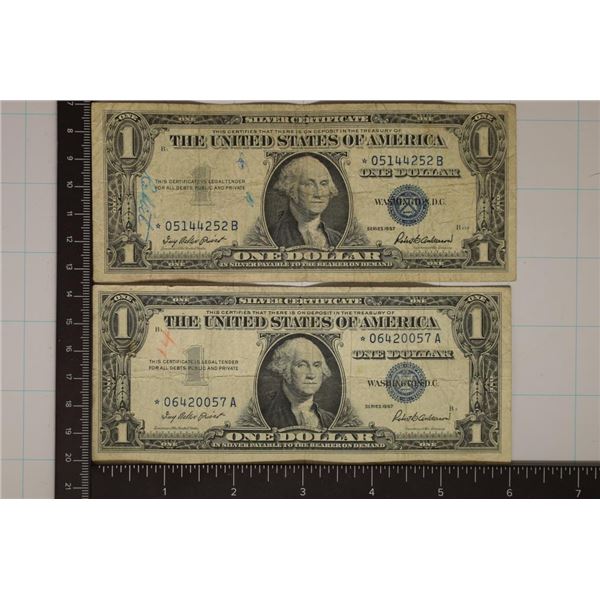 2-1957 US $1 SILVER CERTIFICATES STAR NOTES. INK