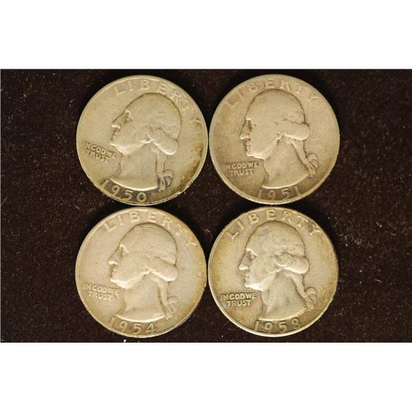 1950, 51, 54 & 1958-D WASHINGTON SILVER QUARTERS