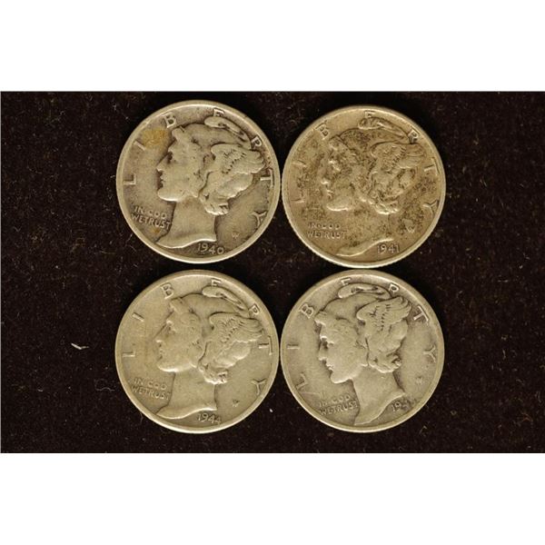 1940, 1941, 1944 & 1945 SILVER MERCURY DIMES