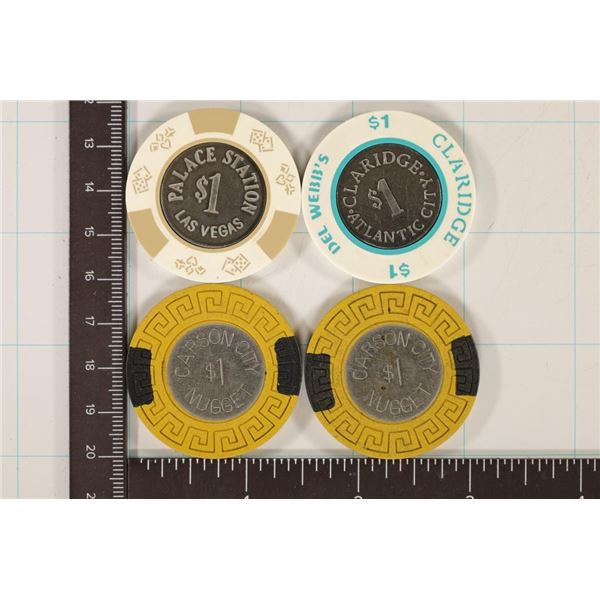 4-$1 CASINO CHIPS WITH METAL INSERTS: PALACE