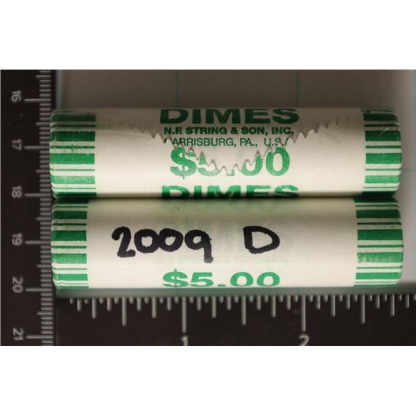 2 SOLID DATE ROLLS OF 2009-D BU ROOSEVELT DIMES