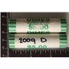 Image 1 : 2 SOLID DATE ROLLS OF 2009-D BU ROOSEVELT DIMES