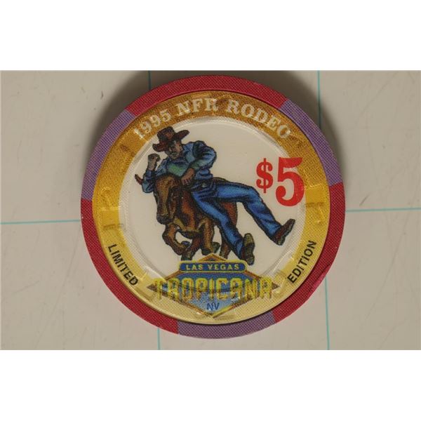 $5 TROPICANA CASINO CHIP. 1995 NRP RODEO NATIONAL