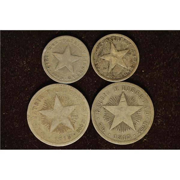 4-1915 CUBA SILVER COINS: 2-10 CENTAVOS (.0723