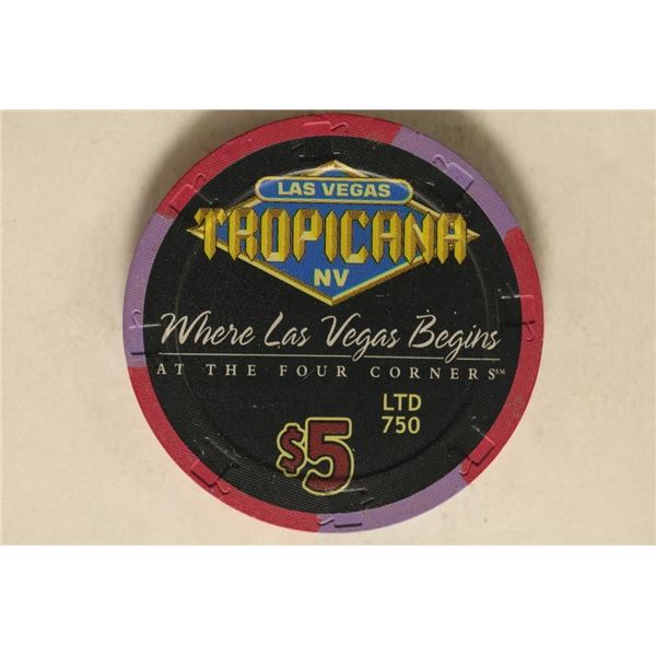 $5 TROPICANA CASINO CHIP. LAS VEGAS, NEVADA