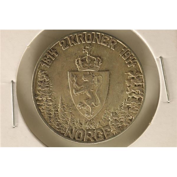 1914 NORWAY SILVER 2 KRONER .3858 OZ. ASW