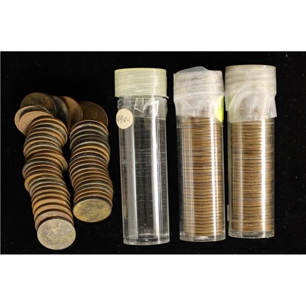 3 SOLID DATE ROLLS OF LINCOLN WHEAT CENTS: 1944,