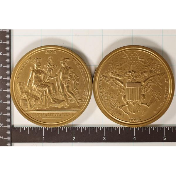 2 US BRONZE MEDALS: 2-GREAT SEAL PEACE & COMMERCE