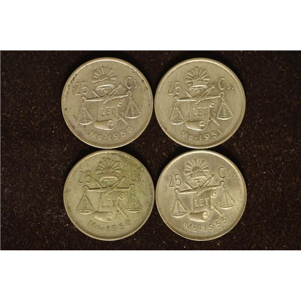 1950, 51, 52 & 1953 MEXICO SILVER  CAP & RAY  25