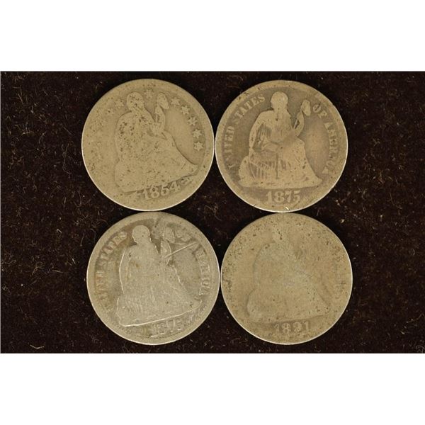 1854, 75, 76 & 1891 SILVER SEATED LIBERTY DIMES