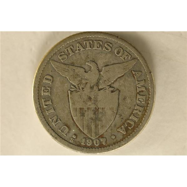 1907-S US/PHILIPPINES SILVER 50 CENTAVOS