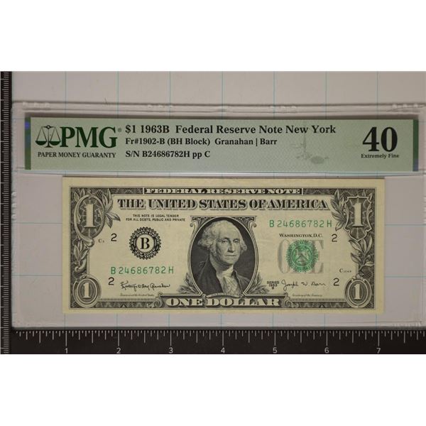 1963-B US $1 FRN. PMG 40 EXTREMELY FINE.