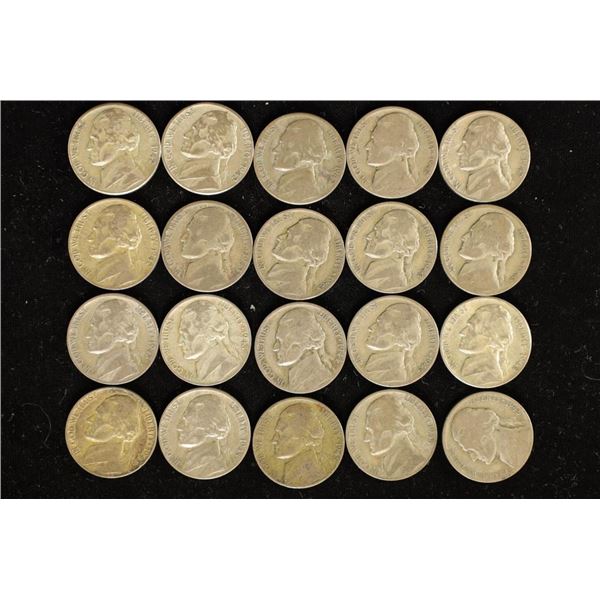 20 ASSORTED 35% SILVER JEFFERSON WAR NICKELS: 1942