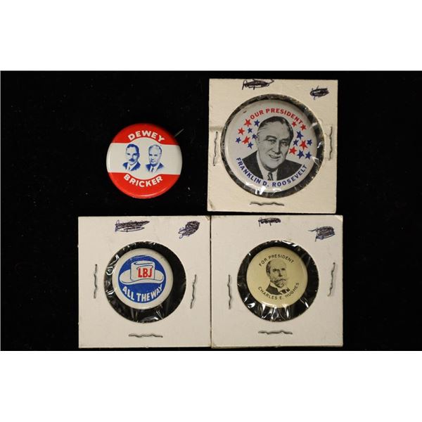 4 POLITICAL CAMPAIGN BUTTONS. DEWEY-BRICKER,